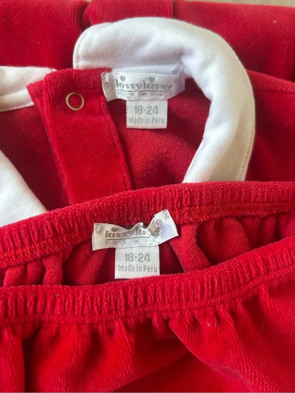 Kissy Kissy Red Velour Smocked Christmas Dress Bloomer Set 18-24M